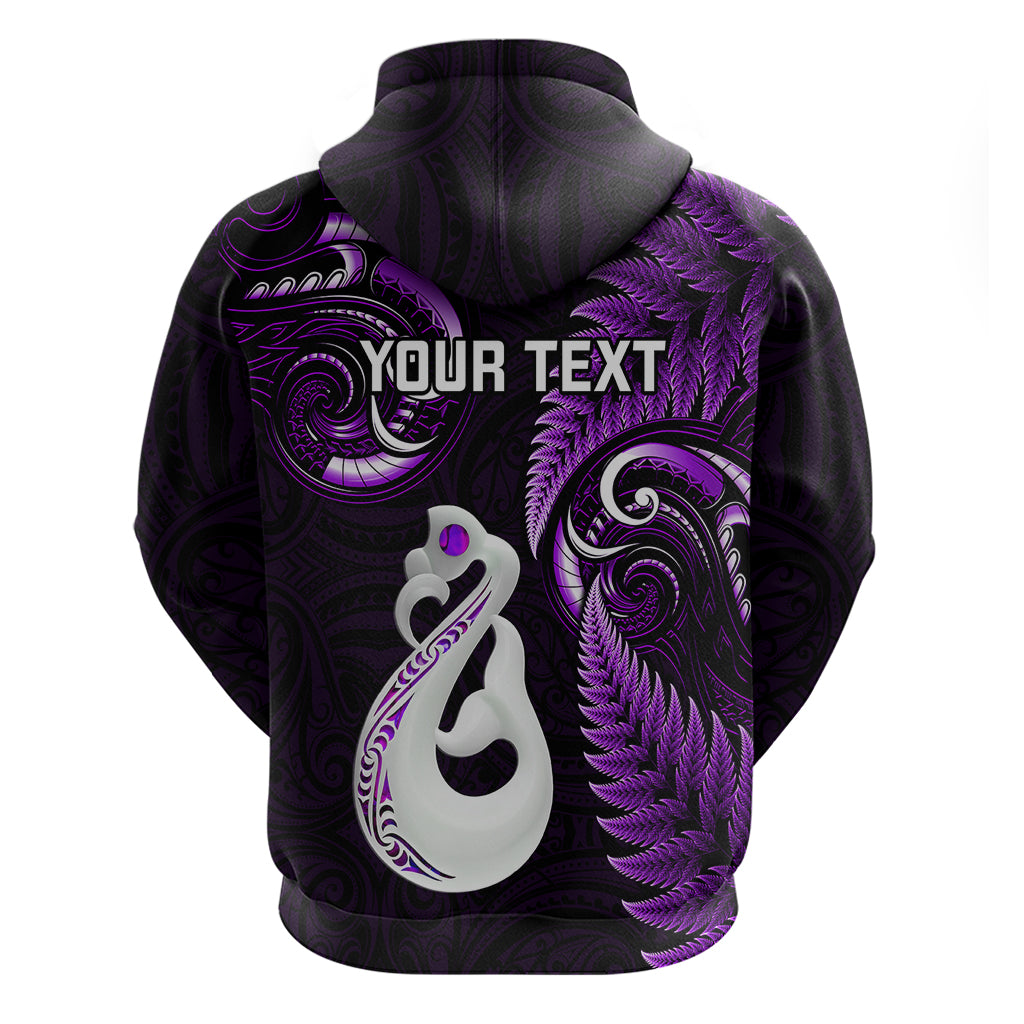 Personalised New Zealand Hoodie Aotearoa Silver Fern With Manaia Maori Unique Purple - Wonder Print Shop