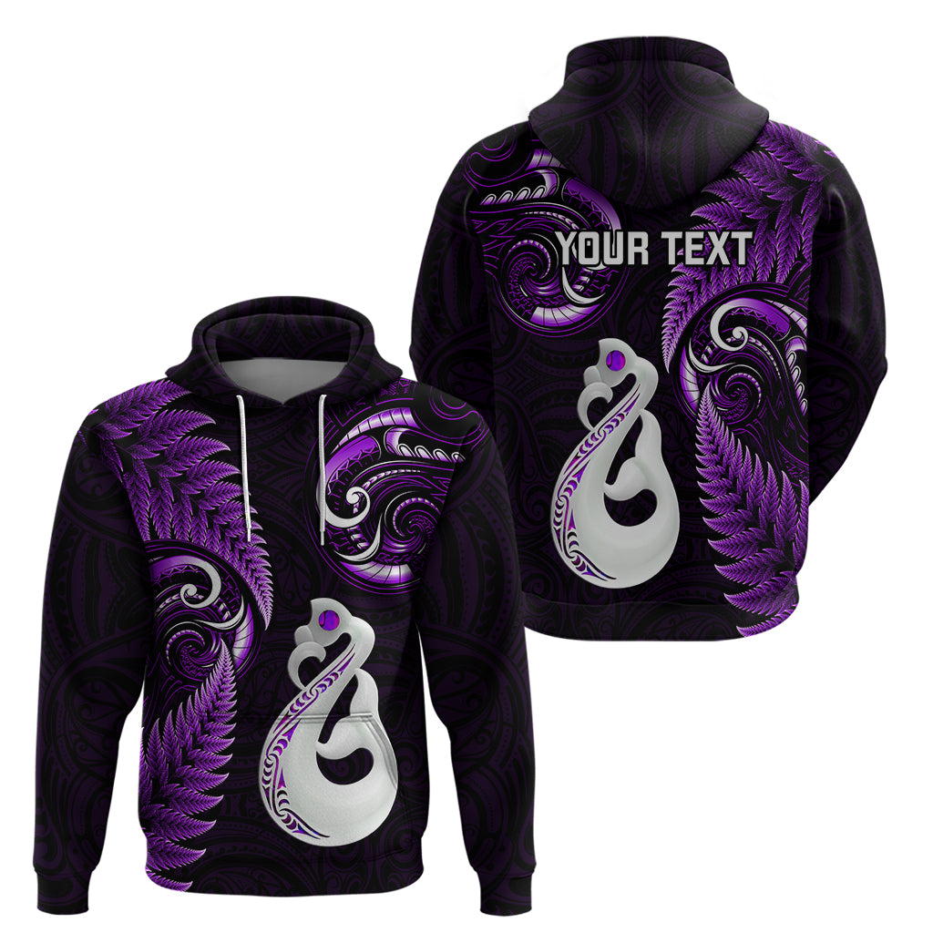 Personalised New Zealand Hoodie Aotearoa Silver Fern With Manaia Maori Unique Purple - Wonder Print Shop