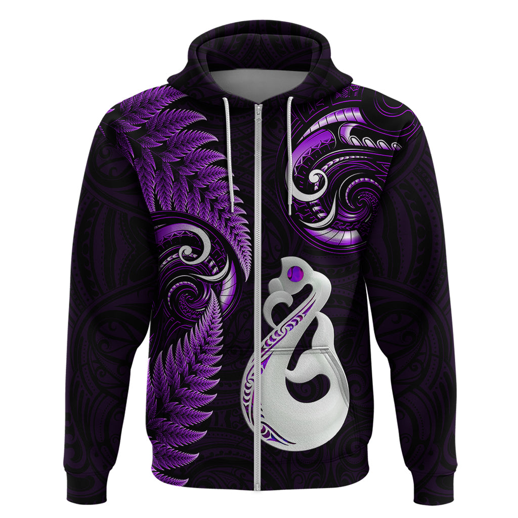 Personalised New Zealand Hoodie Aotearoa Silver Fern With Manaia Maori Unique Purple - Wonder Print Shop