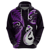 Personalised New Zealand Hoodie Aotearoa Silver Fern With Manaia Maori Unique Purple - Wonder Print Shop