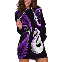 Personalised New Zealand Hoodie Dress Aotearoa Silver Fern With Manaia Maori Unique Purple - Wonder Print Shop
