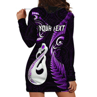 Personalised New Zealand Hoodie Dress Aotearoa Silver Fern With Manaia Maori Unique Purple - Wonder Print Shop
