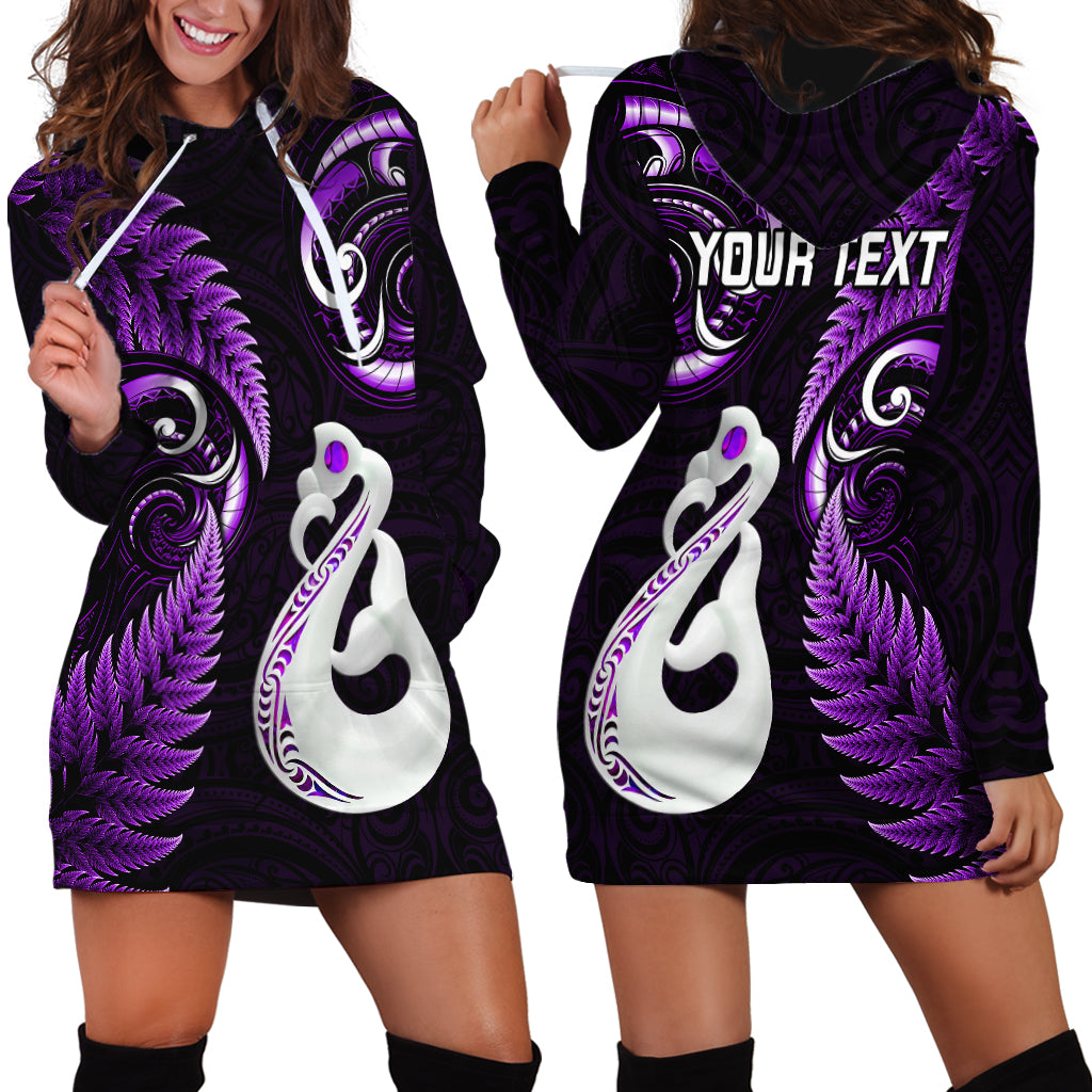 Personalised New Zealand Hoodie Dress Aotearoa Silver Fern With Manaia Maori Unique Purple - Wonder Print Shop