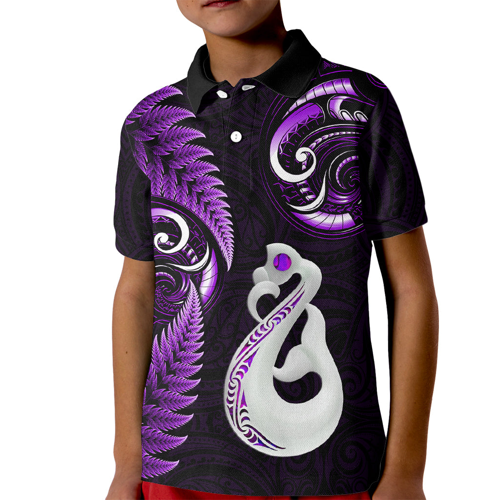 Personalised New Zealand Kid Polo Shirt Aotearoa Silver Fern With Manaia Maori Unique Purple - Wonder Print Shop