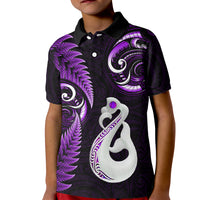 Personalised New Zealand Kid Polo Shirt Aotearoa Silver Fern With Manaia Maori Unique Purple - Wonder Print Shop