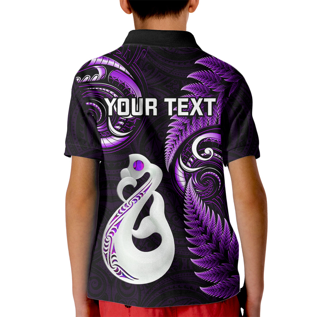 Personalised New Zealand Kid Polo Shirt Aotearoa Silver Fern With Manaia Maori Unique Purple - Wonder Print Shop