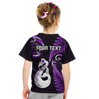 Personalised New Zealand Kid T Shirt Aotearoa Silver Fern With Manaia Maori Unique Purple - Wonder Print Shop