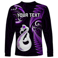 Personalised New Zealand Long Sleeve Shirt Aotearoa Silver Fern With Manaia Maori Unique Purple - Wonder Print Shop