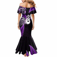 Personalised New Zealand Mermaid Dress Aotearoa Silver Fern With Manaia Maori Unique Purple - Wonder Print Shop