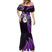 Personalised New Zealand Mermaid Dress Aotearoa Silver Fern With Manaia Maori Unique Purple - Wonder Print Shop