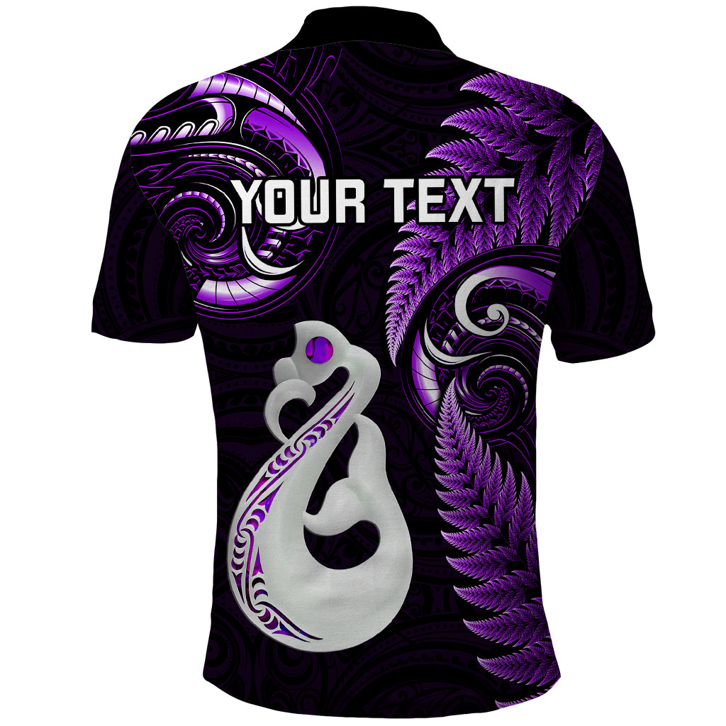 Personalised New Zealand Polo Shirt Aotearoa Silver Fern With Manaia Maori Unique Purple - Wonder Print Shop