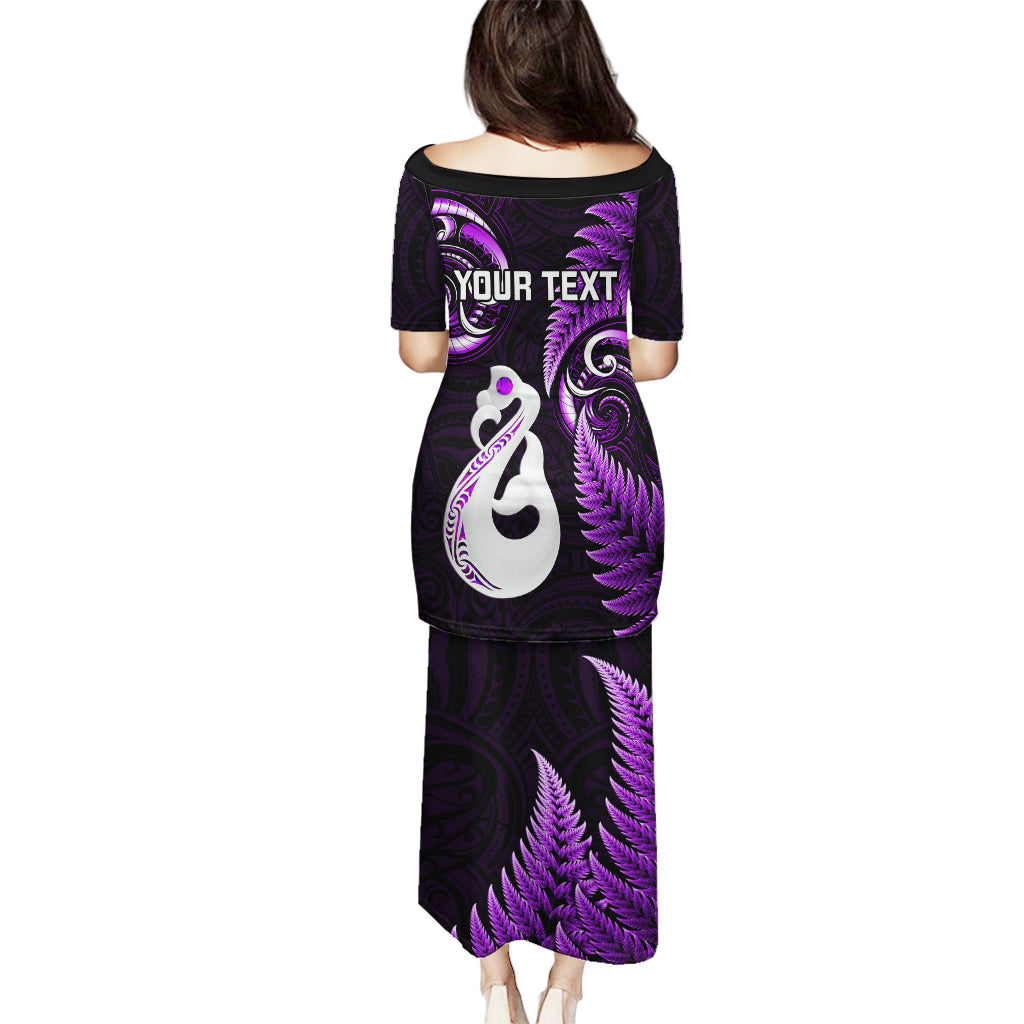 Personalised New Zealand Puletasi Aotearoa Silver Fern With Manaia Maori Unique Purple - Wonder Print Shop