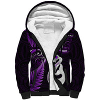 Personalised New Zealand Sherpa Hoodie Aotearoa Silver Fern With Manaia Maori Unique Purple - Wonder Print Shop