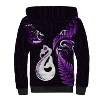 Personalised New Zealand Sherpa Hoodie Aotearoa Silver Fern With Manaia Maori Unique Purple - Wonder Print Shop