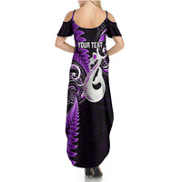 Personalised New Zealand Summer Maxi Dress Aotearoa Silver Fern With Manaia Maori Unique Purple - Wonder Print Shop