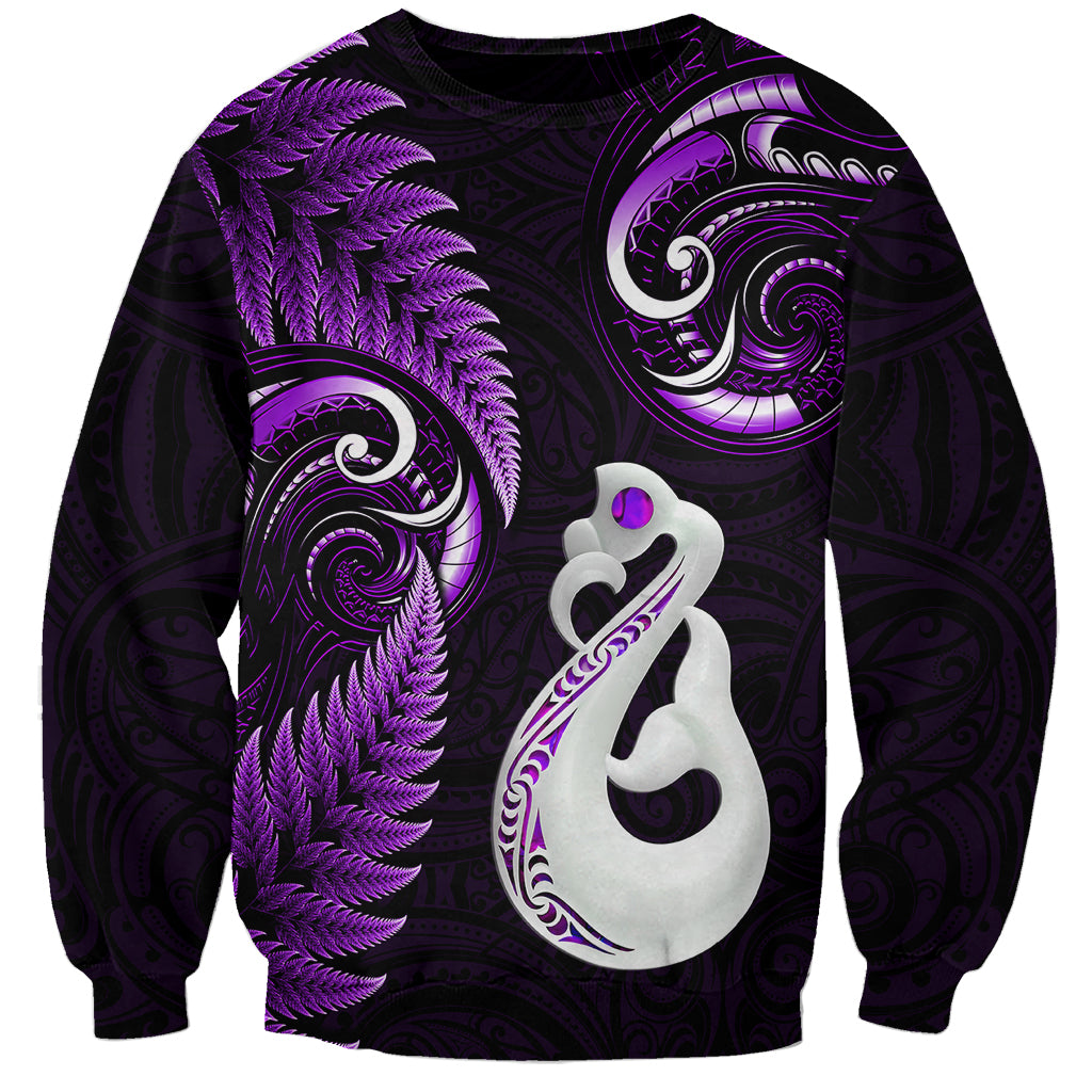 Personalised New Zealand Sweatshirt Aotearoa Silver Fern With Manaia Maori Unique Purple - Wonder Print Shop