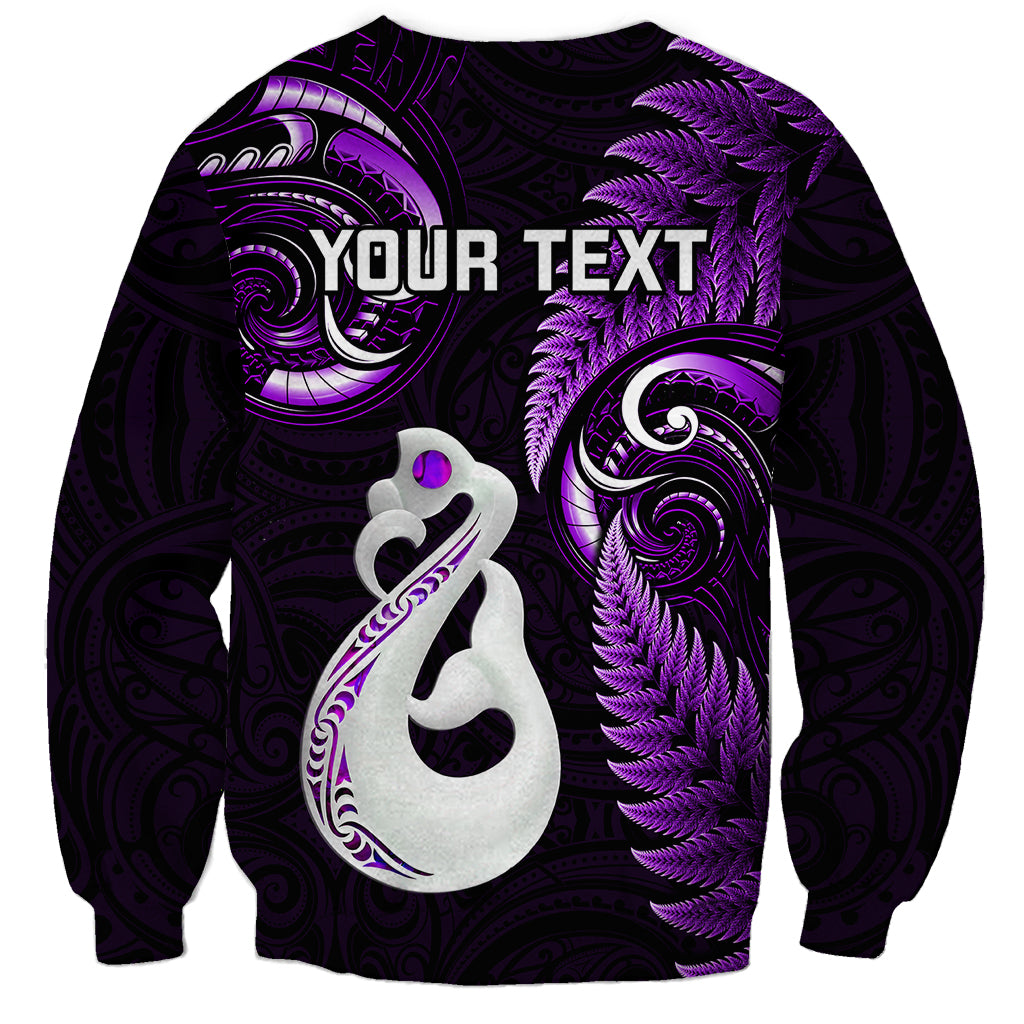 Personalised New Zealand Sweatshirt Aotearoa Silver Fern With Manaia Maori Unique Purple - Wonder Print Shop