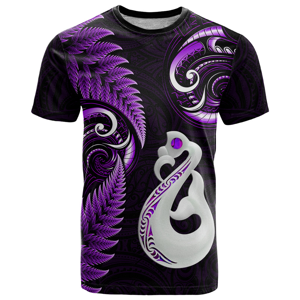 Personalised New Zealand T Shirt Aotearoa Silver Fern With Manaia Maori Unique Purple - Wonder Print Shop