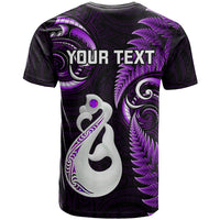 Personalised New Zealand T Shirt Aotearoa Silver Fern With Manaia Maori Unique Purple - Wonder Print Shop