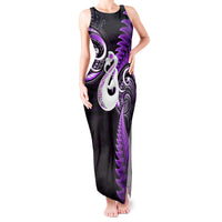 Personalised New Zealand Tank Maxi Dress Aotearoa Silver Fern With Manaia Maori Unique Purple - Wonder Print Shop