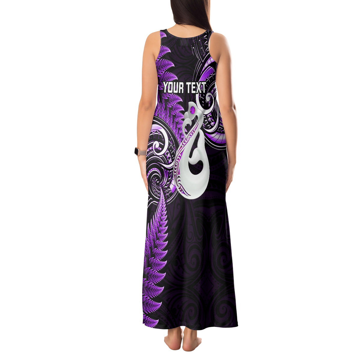 Personalised New Zealand Tank Maxi Dress Aotearoa Silver Fern With Manaia Maori Unique Purple - Wonder Print Shop