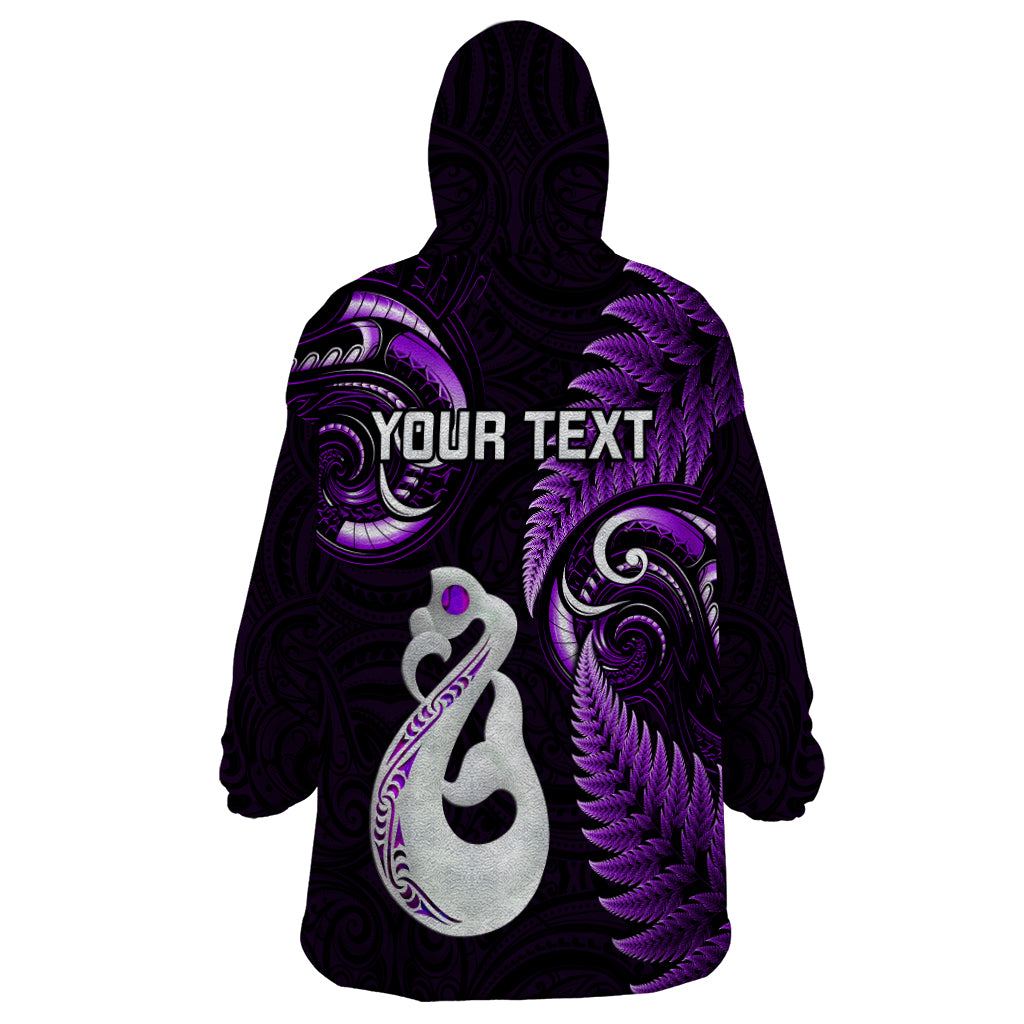 Personalised New Zealand Wearable Blanket Hoodie Aotearoa Silver Fern With Manaia Maori Unique Purple - Wonder Print Shop