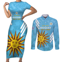 Custom Uruguay Football Couples Matching Short Sleeve Bodycon Dress and Long Sleeve Button Shirt 2024 Vamos La Celeste - Wonder Print Shop