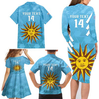 Custom Uruguay Football Family Matching Long Sleeve Bodycon Dress and Hawaiian Shirt 2024 Vamos La Celeste - Wonder Print Shop