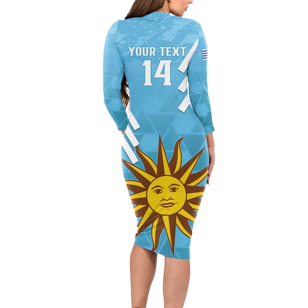 Custom Uruguay Football Long Sleeve Bodycon Dress 2024 Vamos La Celeste - Wonder Print Shop