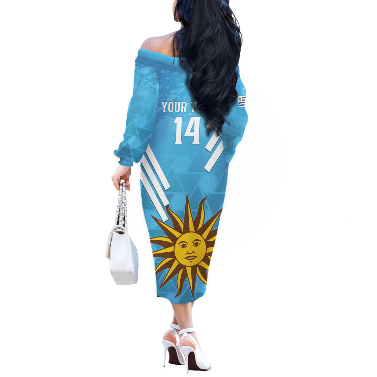 Custom Uruguay Football Off The Shoulder Long Sleeve Dress 2024 Vamos La Celeste - Wonder Print Shop