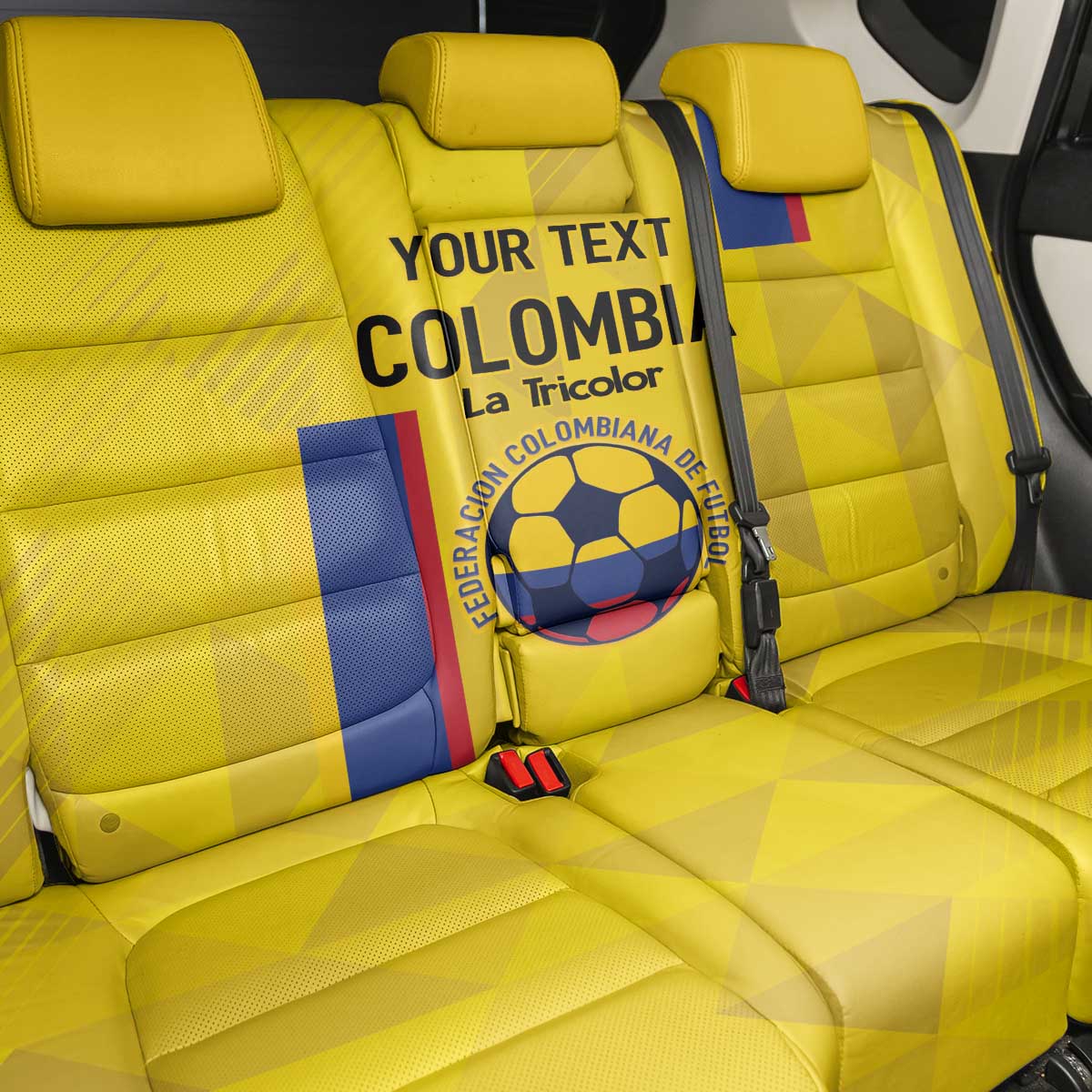 Custom Colombia Football Back Car Seat Cover 2024 Vamos La Tricolor - Yellow - Wonder Print Shop