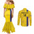 Custom Colombia Football Couples Matching Mermaid Dress and Long Sleeve Button Shirt 2024 Vamos La Tricolor - Yellow
