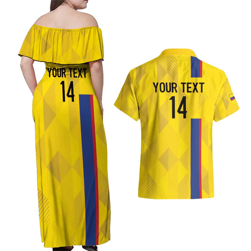 Custom Colombia Football Couples Matching Off Shoulder Maxi Dress and Hawaiian Shirt 2024 Vamos La Tricolor - Yellow - Wonder Print Shop