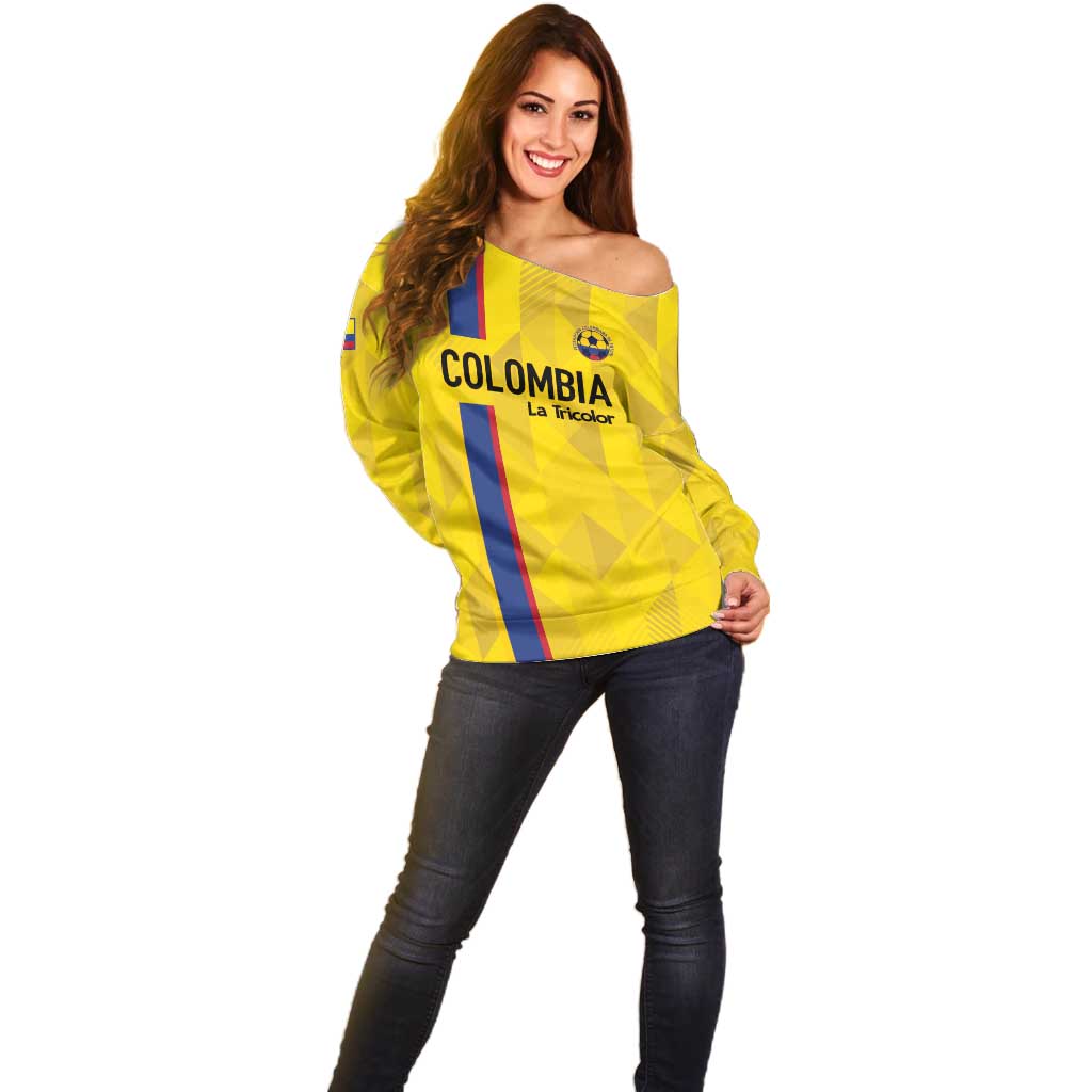 Custom Colombia Football Off Shoulder Sweater 2024 Vamos La Tricolor - Yellow - Wonder Print Shop