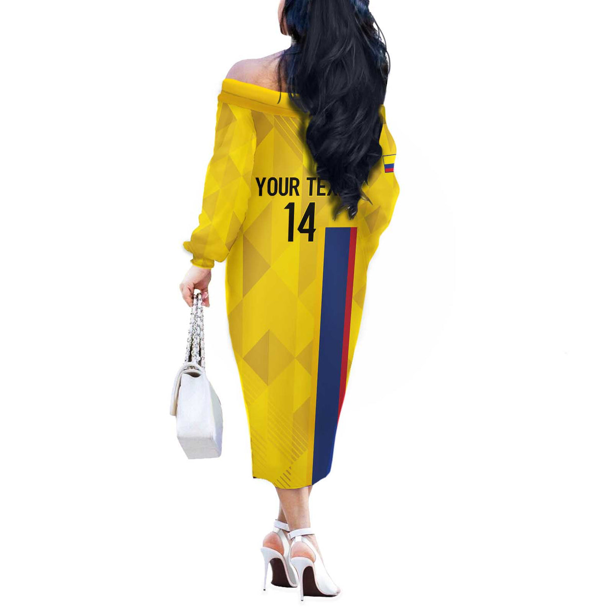 Custom Colombia Football Off The Shoulder Long Sleeve Dress 2024 Vamos La Tricolor - Yellow - Wonder Print Shop