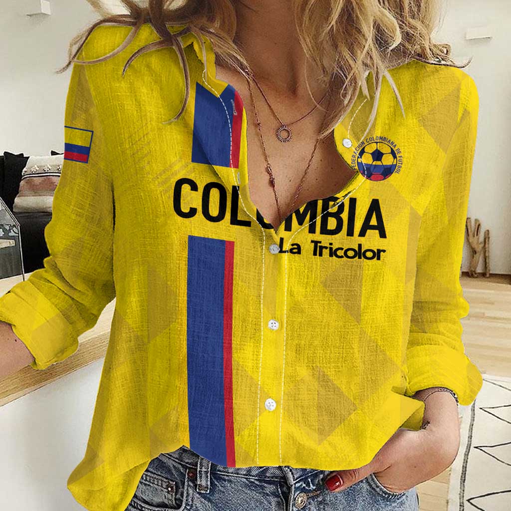 Custom Colombia Football Women Casual Shirt 2024 Vamos La Tricolor - Yellow - Wonder Print Shop