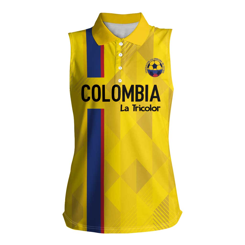 Custom Colombia Football Women Sleeveless Polo Shirt 2024 Vamos La Tricolor - Yellow - Wonder Print Shop