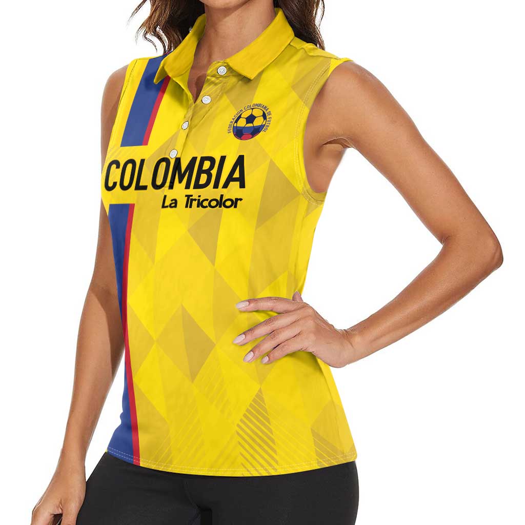 Custom Colombia Football Women Sleeveless Polo Shirt 2024 Vamos La Tricolor - Yellow - Wonder Print Shop