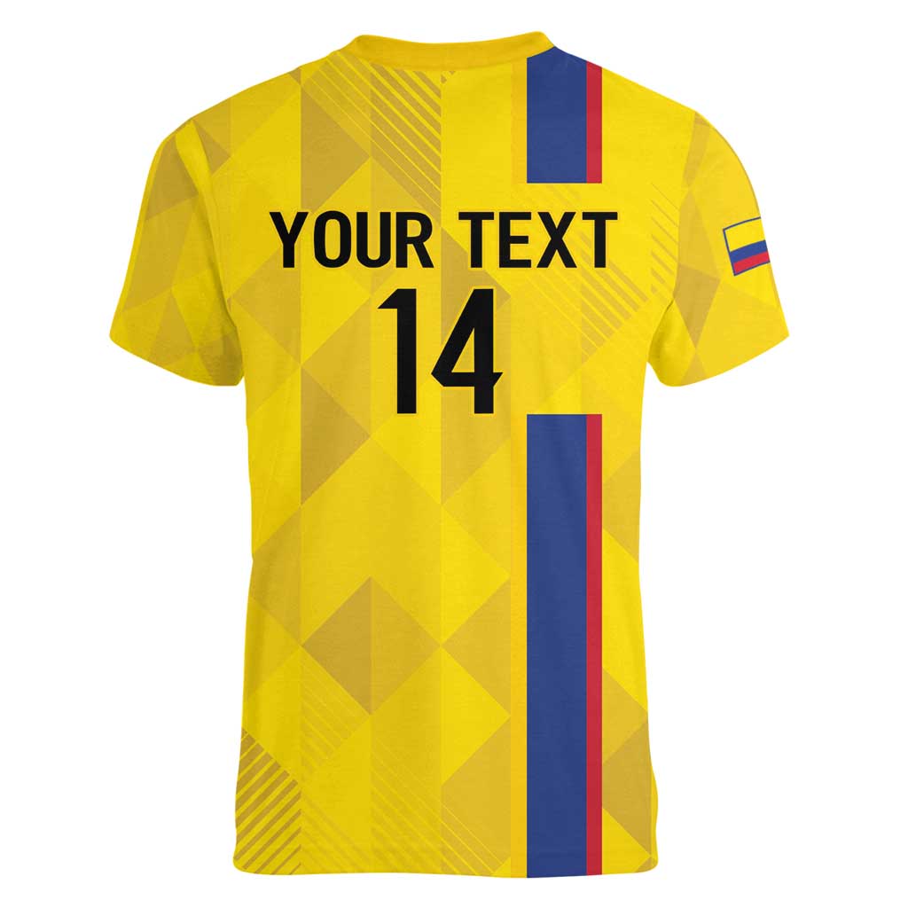 Custom Colombia Football Women V-Neck T-Shirt 2024 Vamos La Tricolor - Yellow - Wonder Print Shop
