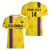 Custom Colombia Football Women V-Neck T-Shirt 2024 Vamos La Tricolor - Yellow - Wonder Print Shop