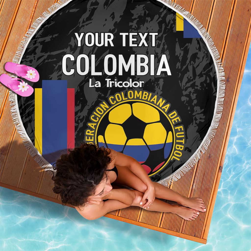 Custom Colombia Football Beach Blanket 2024 Vamos La Tricolor - Black - Wonder Print Shop