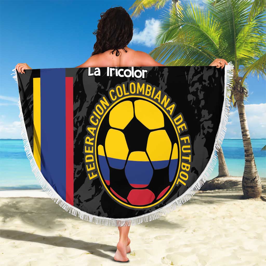 Custom Colombia Football Beach Blanket 2024 Vamos La Tricolor - Black - Wonder Print Shop