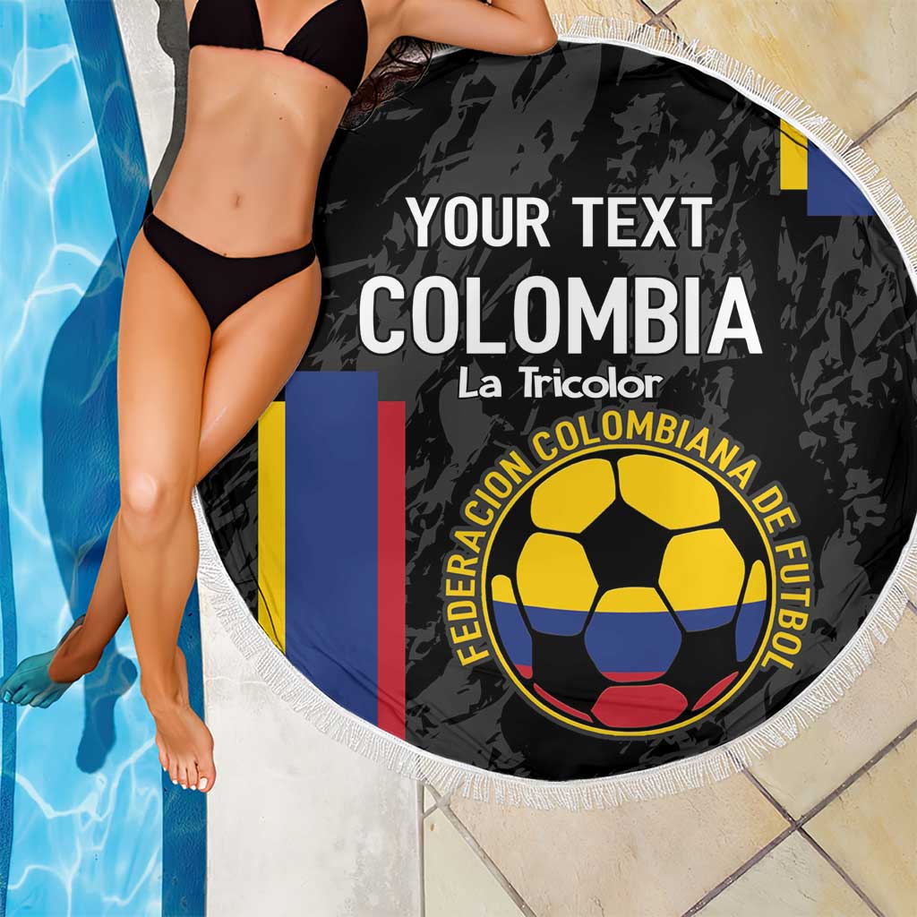Custom Colombia Football Beach Blanket 2024 Vamos La Tricolor - Black - Wonder Print Shop