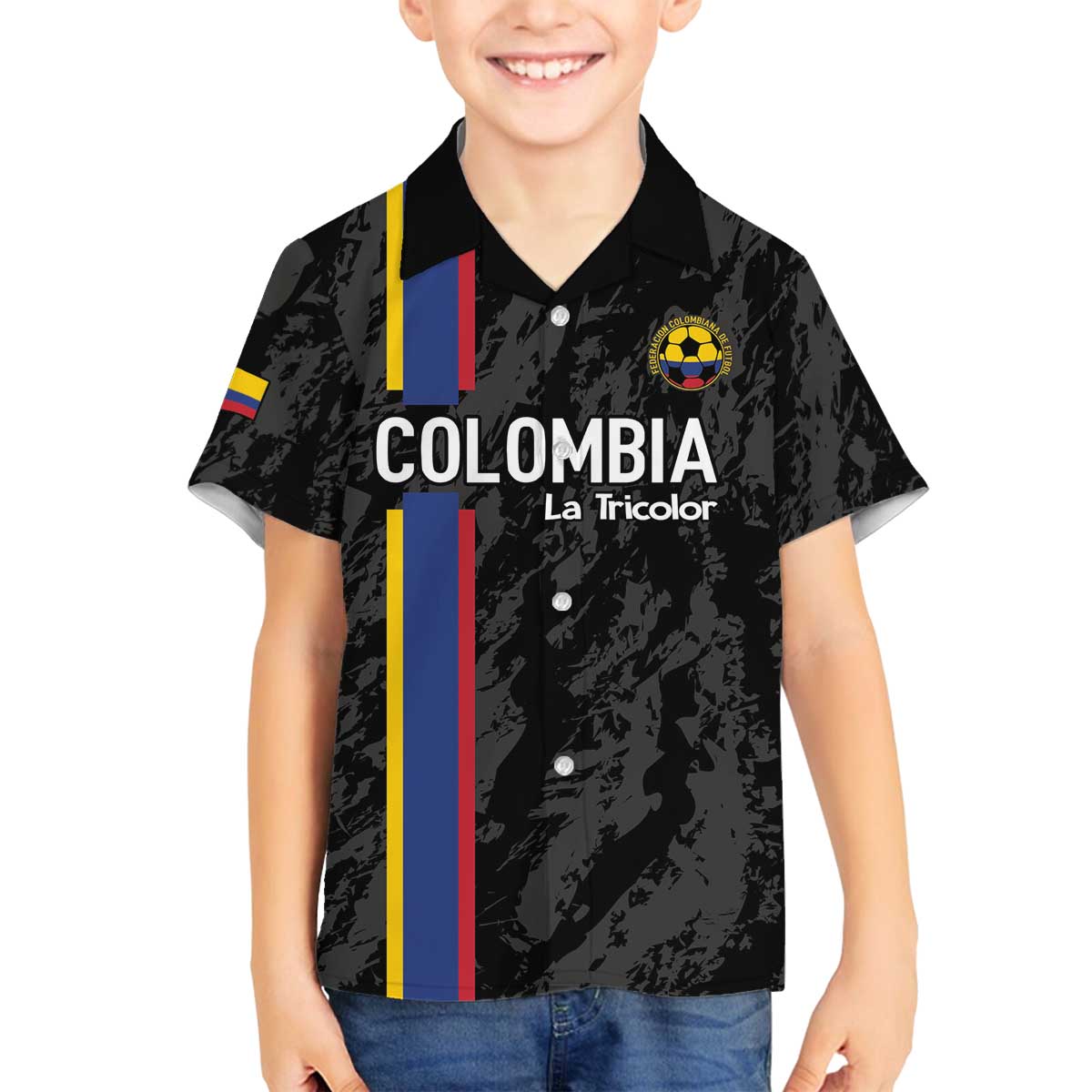 Custom Colombia Football Family Matching Puletasi and Hawaiian Shirt 2024 Vamos La Tricolor - Black - Wonder Print Shop