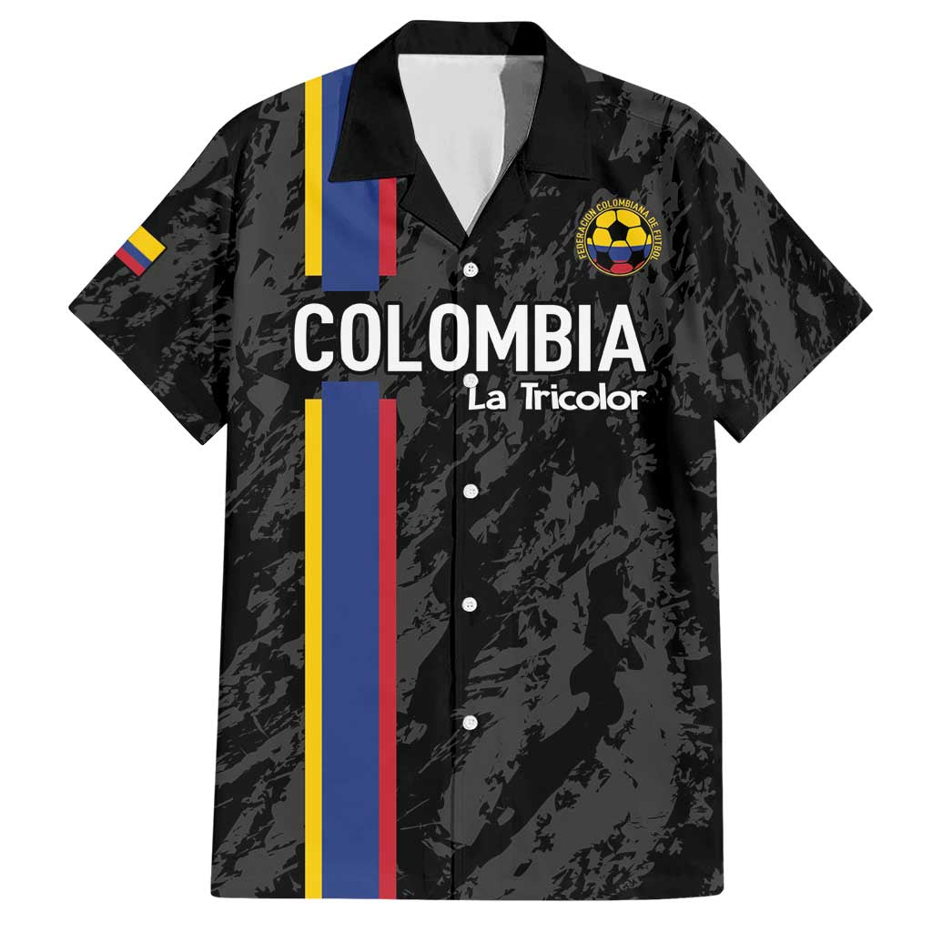 Custom Colombia Football Family Matching Short Sleeve Bodycon Dress and Hawaiian Shirt 2024 Vamos La Tricolor - Black - Wonder Print Shop