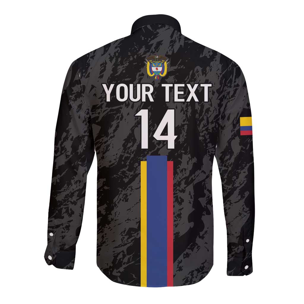 Custom Colombia Football Long Sleeve Button Shirt 2024 Vamos La Tricolor - Black - Wonder Print Shop
