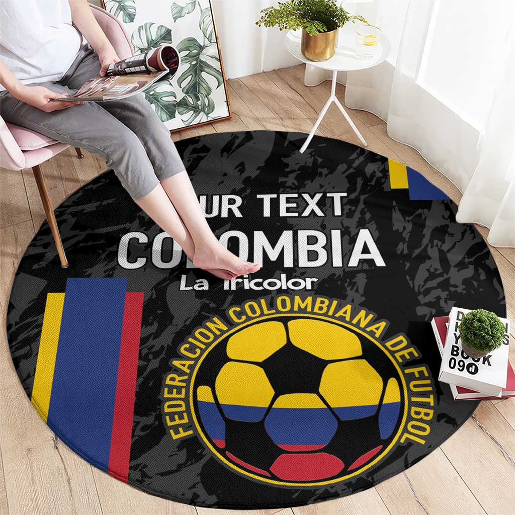 Custom Colombia Football Round Carpet 2024 Vamos La Tricolor - Black