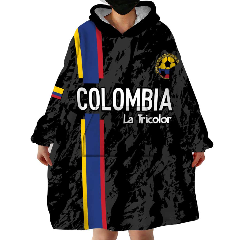 Custom Colombia Football Wearable Blanket Hoodie 2024 Vamos La Tricolor - Black - Wonder Print Shop