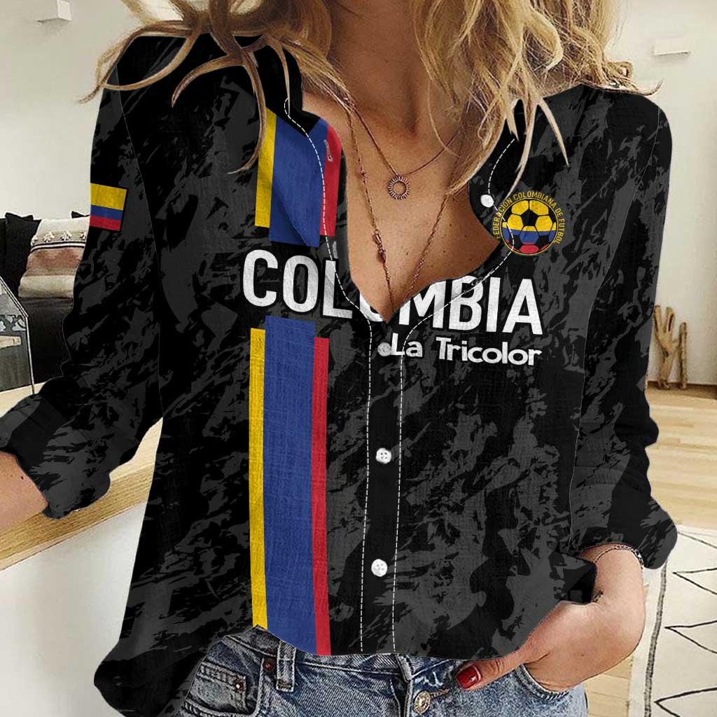 Custom Colombia Football Women Casual Shirt 2024 Vamos La Tricolor - Black - Wonder Print Shop