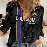 Custom Colombia Football Women Casual Shirt 2024 Vamos La Tricolor - Black - Wonder Print Shop